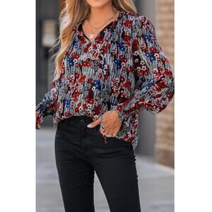 New CUPSHE Women's Multi Floral Print V-neck Trumpet Sleeve Top Size M